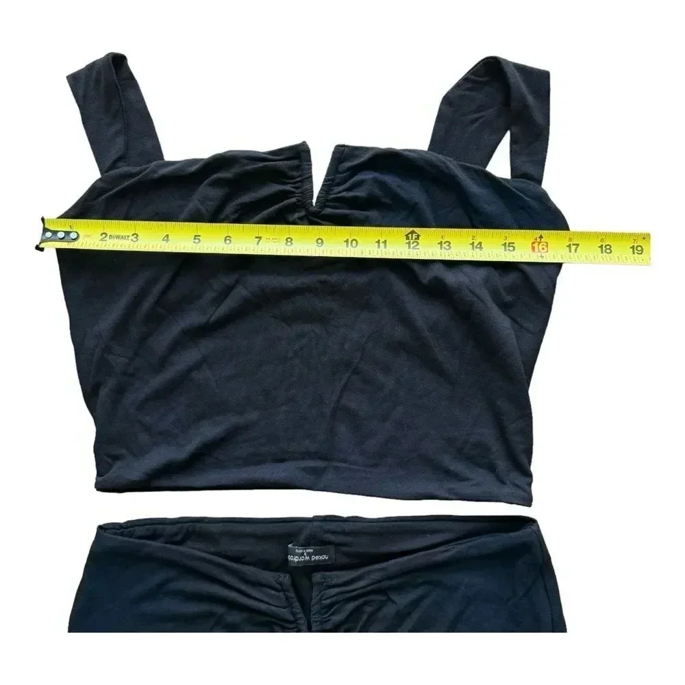 Naked wardrobe Black Flare Pant Soft Cropped Top Tank 2 PC Set Outfit Size 1X - Picture 7 of 15